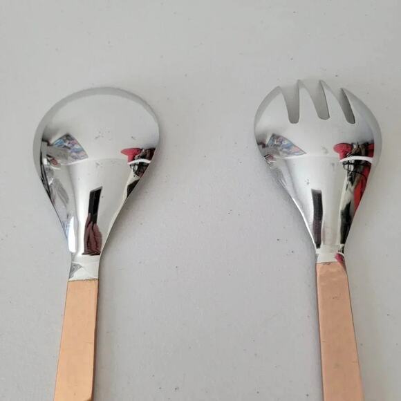 Handcrafted Copper & Stainless Steel Serving Spoon and Fork Set of 2 Indian - Picture 5 of 7